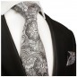 Preview: Krawatte silber schwarz paisley floral brokat Seide mit Einstecktuch