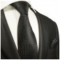 Preview: Krawatte schwarz uni Seide mit Einstecktuch
