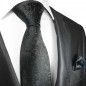Preview: Krawatte schwarz uni ornament Seide mit Einstecktuch