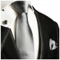 Preview: Krawatte silber grau uni satin Seide mit Einstecktuch und Manschettenknöpfe