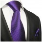 Preview: Krawatte lila violett gestreift Seide mit Einstecktuch