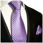 Preview: Flieder Krawatte gestreift Seide mit Einstecktuch