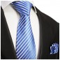 Preview: Krawatte blau gestreift mit Einstecktuch Seide 923
