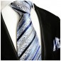 Preview: Blaue Krawatte mit Einstecktuch barock gestreift 718