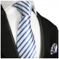 Preview: Krawatte blau mit Einstecktuch gestreift Seide 685