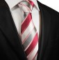 Preview: Pink rot weiß silber gestreifte Krawatte Seide