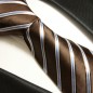 Preview: Extra lange Krawatte 165cm - Krawatte braun blau gestreift