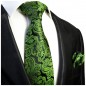 Preview: Extra lange Krawatte 165cm - Krawatte grün paisley