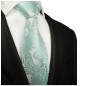 Preview: Krawatte hell türkis mit Einstecktuch paisley brokat 989