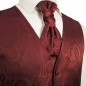 Preview: Weinrote Hochzeitsweste paisley mit Plastron Krawatte Einstecktuch und Manschettenknöpfen v1