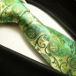 Preview: Extra lange Krawatte 165cm - Krawatte gold grün paisley