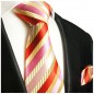Preview: Extra lange Krawatte 165cm - gold rot pink gestreift