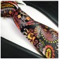 Preview: Extra lange Krawatte 165cm - Krawatte schwarz rot gelb paisley