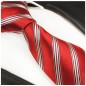 Preview: Rote Krawatte weiß blau gestreift Seide