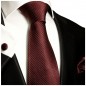 Preview: Krawatte rot schwarz gepunktet Seide mit Einstecktuch und Manschettenknöpfe