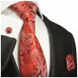Preview: Krawatte rot silber paisley Seide mit Einstecktuch und Manschettenknöpfe