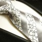 Preview: silberne Krawatte barock gestreift Seide