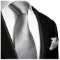 Preview: Krawatte silber grau uni Seide mit Einstecktuch