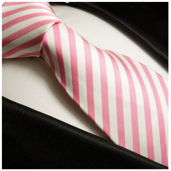 Pink weiße extra lange XL Krawatte 100% Seidenkrawatte by Paul Malone 127