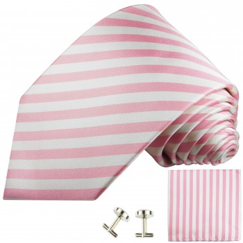 Extra lange Krawatte 165cm - Krawatte Überlänge - weiß pink gestreift