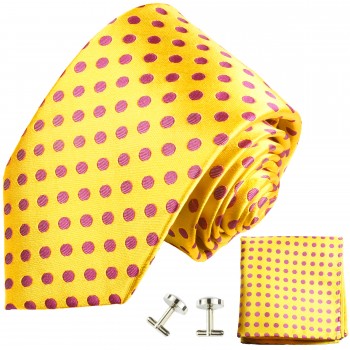 Extra lange Krawatte 165cm - gelb pink gepunktet