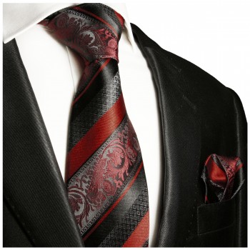Krawatte weinrot bordeaux rot barock gestreift Seide mit Einstecktuch