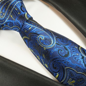 Paul Malone XL Krawatte 165cm blau gelbe paisley Seidenkrawatte 2044