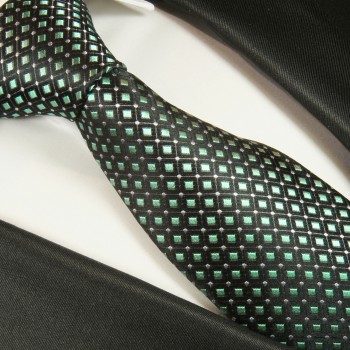 Paul Malone XL Krawatte 165cm grün karierte Seidenkrawatte 2047