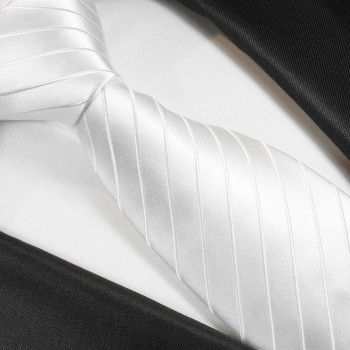 Paul Malone XL Krawatte 165cm weiß uni gestreifte Seidenkrawatte 2052