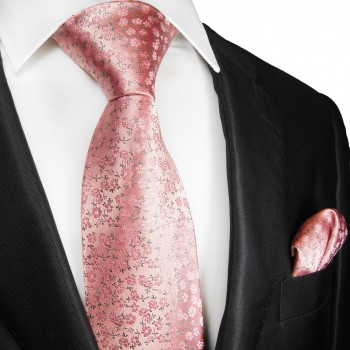 Krawatte pink rosa geblümt mit Einstecktuch