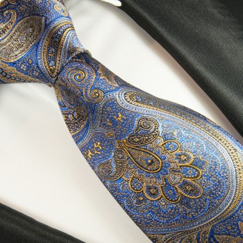 Gold blau paisley Krawatte 100% Seidenkrawatte ( XL 165cm ) 2094