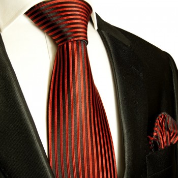 Rot schwarzes extra langes XL Krawatten Set 2tlg. 100% Seidenkrawatte + Einstecktuch by Paul Malone 632