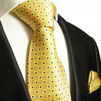 Gelbes extra langes XL Krawatten Set 2tlg. 100% Seidenkrawatte + Einstecktuch by Paul Malone 689