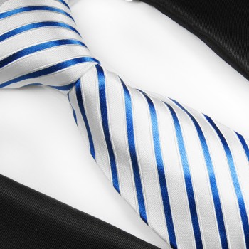 Weiß blau gestreifte Krawatte 100% Seidenkrawatte ( XL 165cm ) 2105