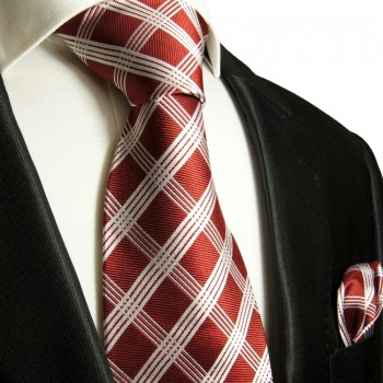 Rotes extra langes XL Krawatten Set 2tlg. 100% Seidenkrawatte + Einstecktuch by Paul Malone 725