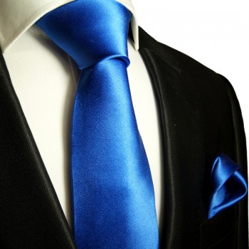 Blaues extra langes XL Krawatten Set 2tlg. 100% Seidenkrawatte + Einstecktuch by Paul Malone 905