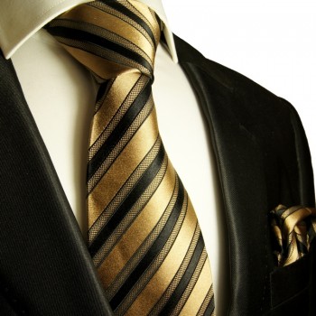 Braun schwarzes extra langes XL Krawatten Set 2tlg. 100% Seidenkrawatte + Einstecktuch by Paul Malone 281