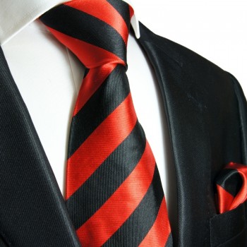 Rot schwarzes extra langes XL Krawatten Set 2tlg. 100% Seidenkrawatte + Einstecktuch 719