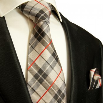 Schottenmuster XL Krawatten Set 2tlg. 100% Seidenkrawatte + Einstecktuch 983