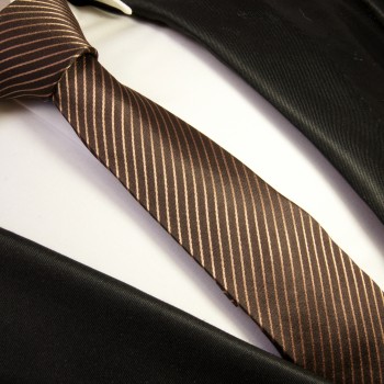 Schmale Krawatte 6cm 100% Seidenkrawatte braun 28s