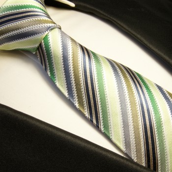 Krawatte grün grau 100% Seide gestreift 314