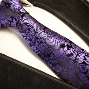 Krawatte lila violett schwarz 100% Seide floral 353