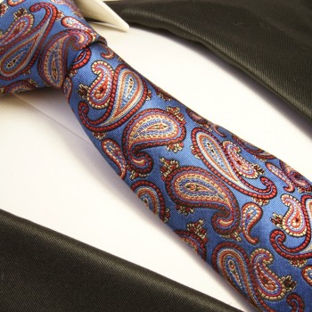 Krawatte blau rot 100% Seide paisley brokat 361