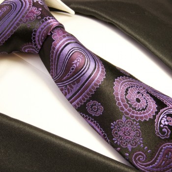 Krawatte lila violett schwarz 100% Seide paisley 363
