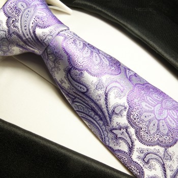 Krawatte lila violett 100% Seide floral paisley brokat 372