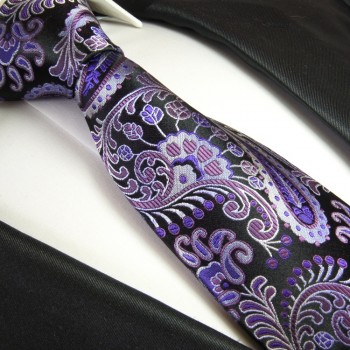 Krawatte lila violett schwarz 100% Seide paisley 552