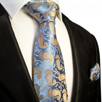 Blaues paisley Krawatten Set 2tlg 100% Seide + Einstecktuch 351