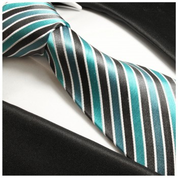 Paul Malone XL Krawatte 165cm türkis blau gestreifte Seidenkrawatte 250