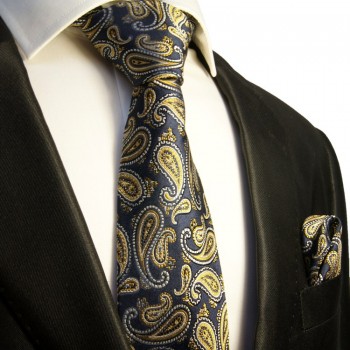 Blaues paisley Krawatten Set 2tlg 100% Seide + Einstecktuch 365