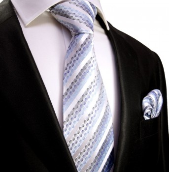 Blaues Krawatten Set 2tlg Seide Krawatte mit Einstecktuch 602